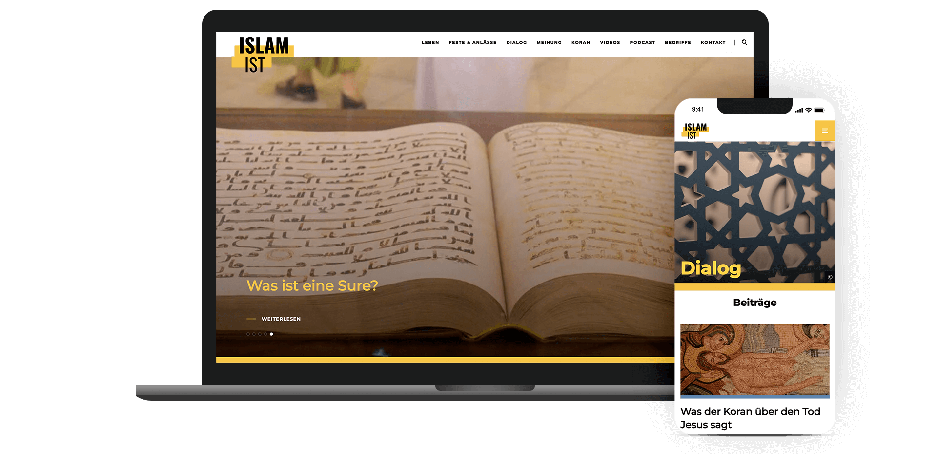 Laptop und Mobile-Phone mit der islam.ist Website