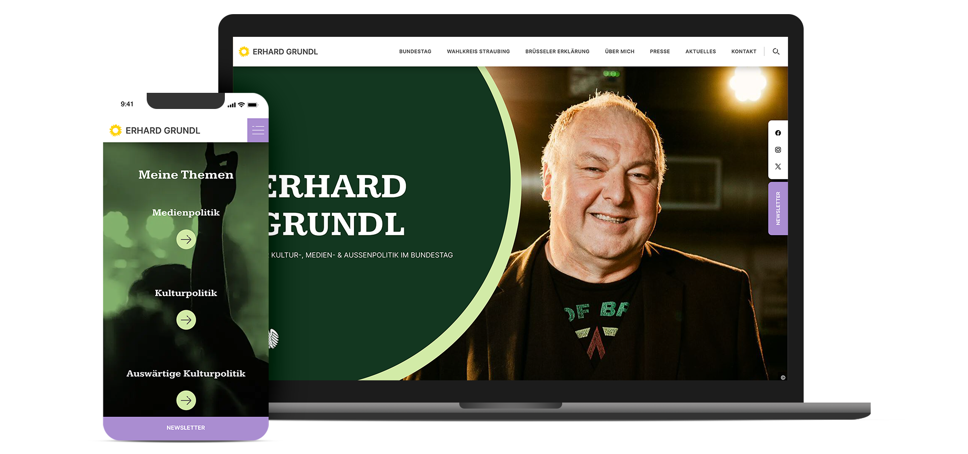 Grafik von Laptop und Mobiler Ansicht der Politiker-Website von Erhard Grundl MdB