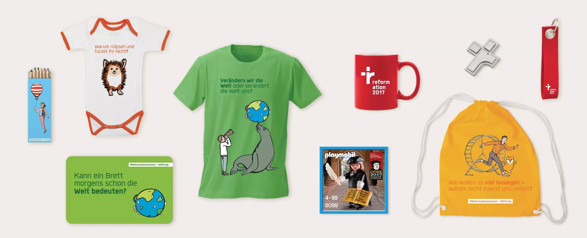 reformationssommer 2017 printprodukte, merchandise, diverse shop artikel, bedrucktes t-shirt, online shop, bedruckt Tasse