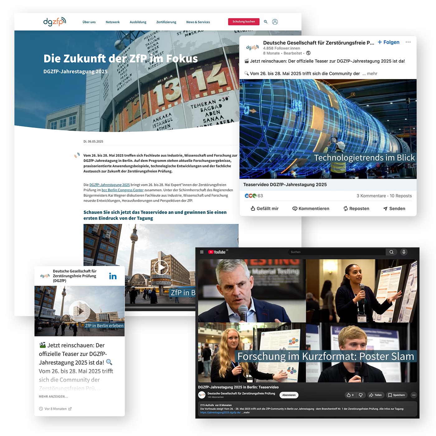 Übersicht der Social-Media-Artikel zur DGZfP-Jahrestagung 2025 auf den DGZfP-Kanälen