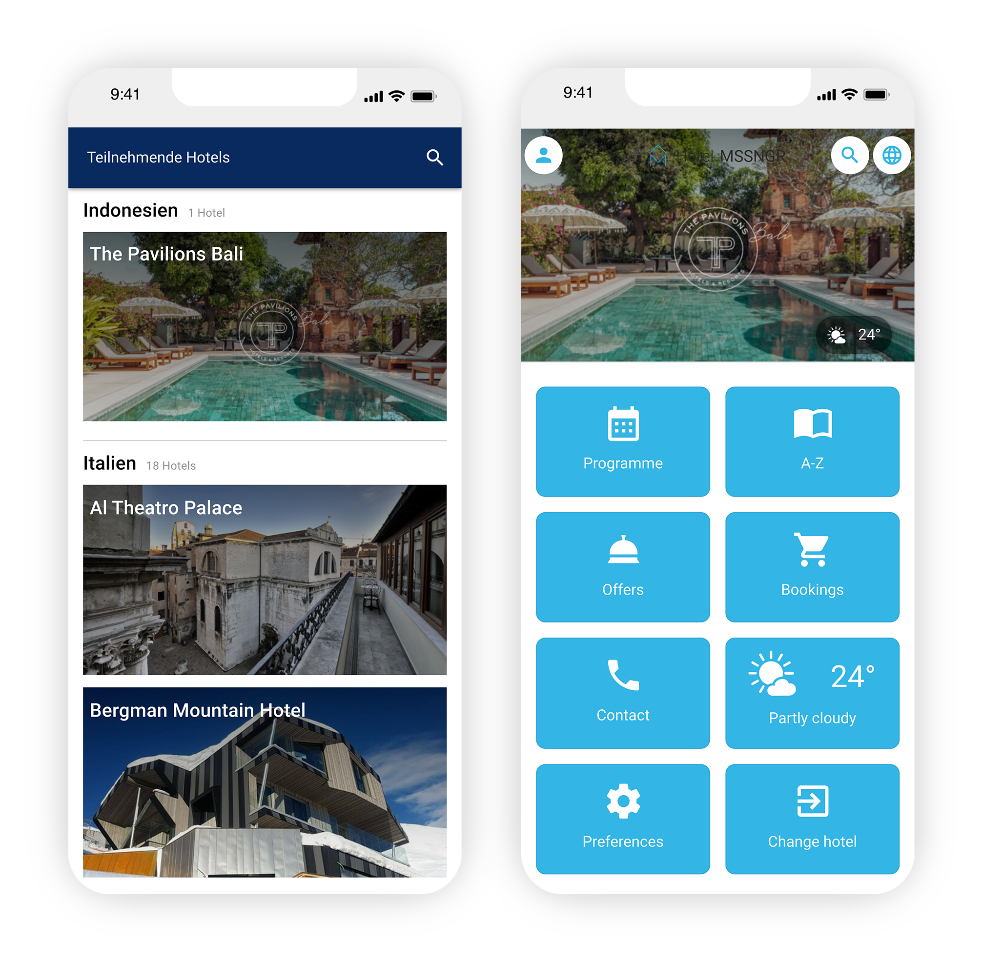 Hotel Mssngr Mobile Screens mit App