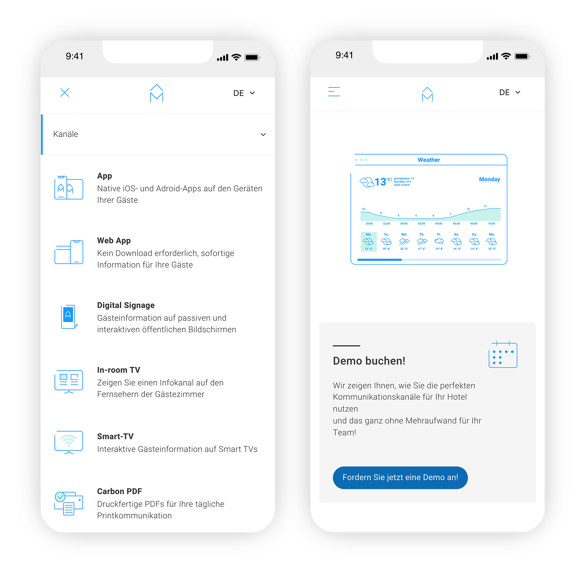 Hotel Mssngr – mobiler Website Screen mit Illustration im Content
