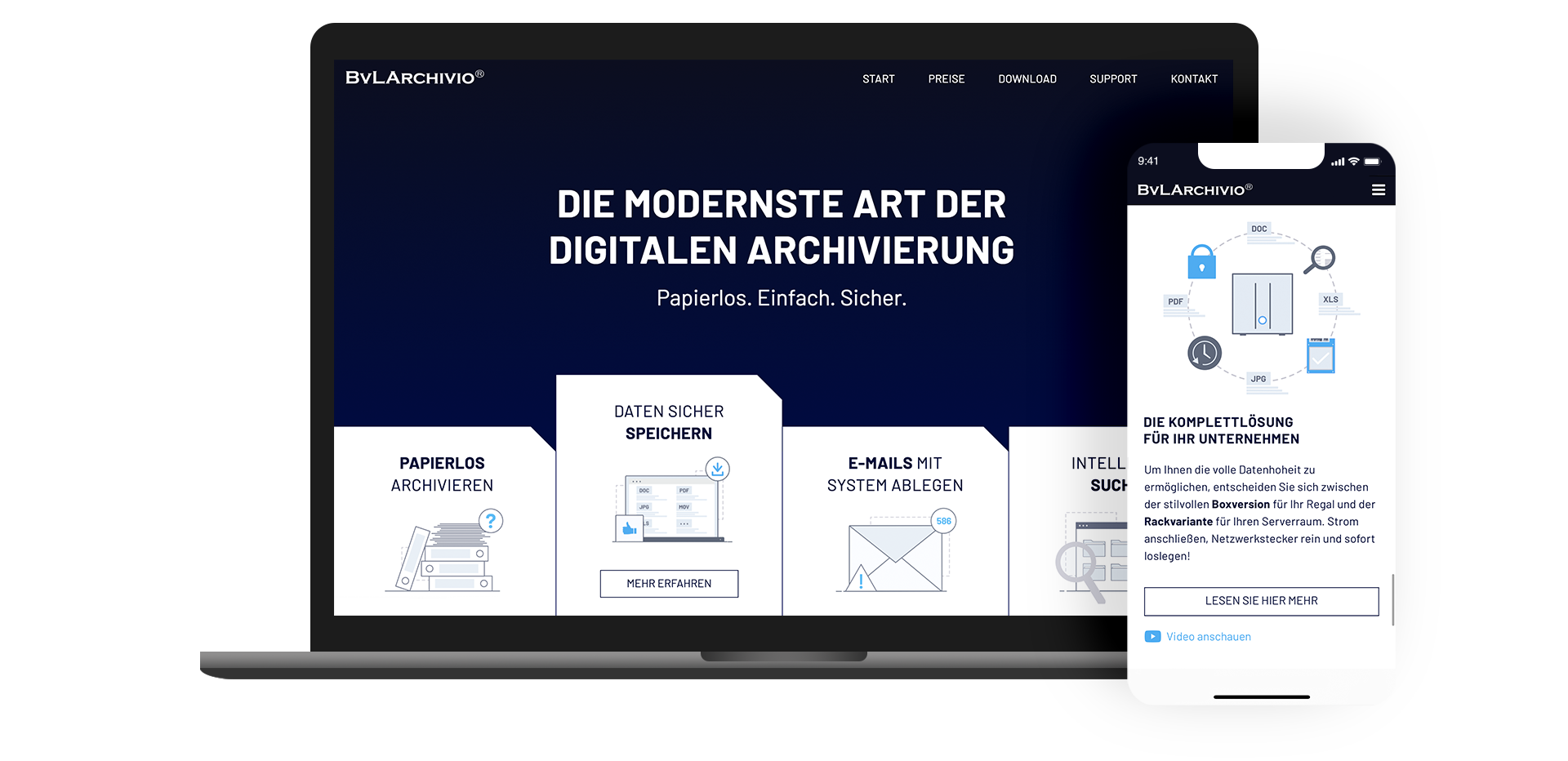 Mock-up der BVL-Archivio Seite in Laptop und iPhone