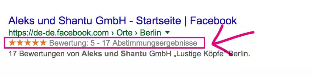 Rich Snippet, Abbildung Sterne Bewertung_Glossar