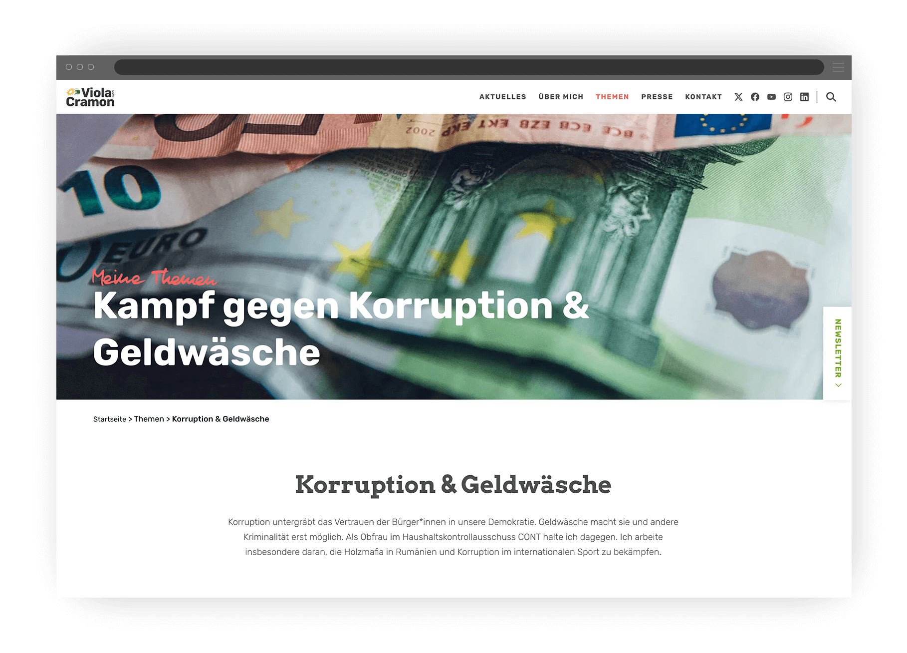 Browserfenster mit der Website von Viola von Cramon