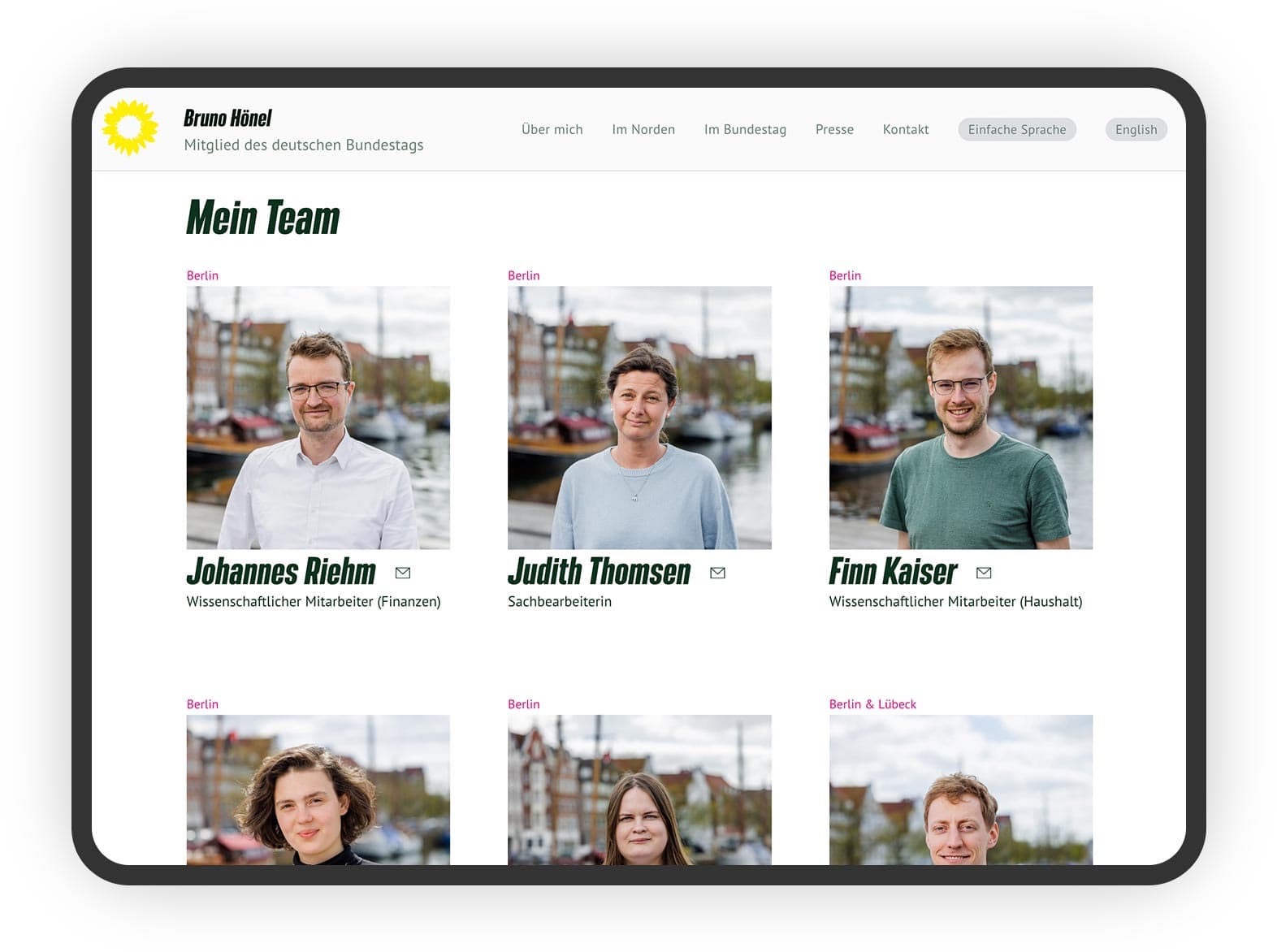 Tablet Grafik mit Beispiel des "Teams" der Bruno Hönel Website.