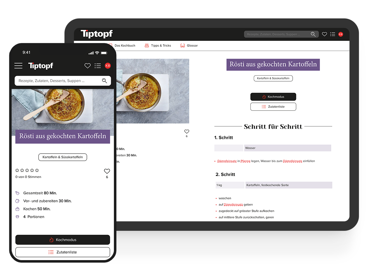 Bildmontage mit Tablet und Mobiltelefon mit Rezeptansicht