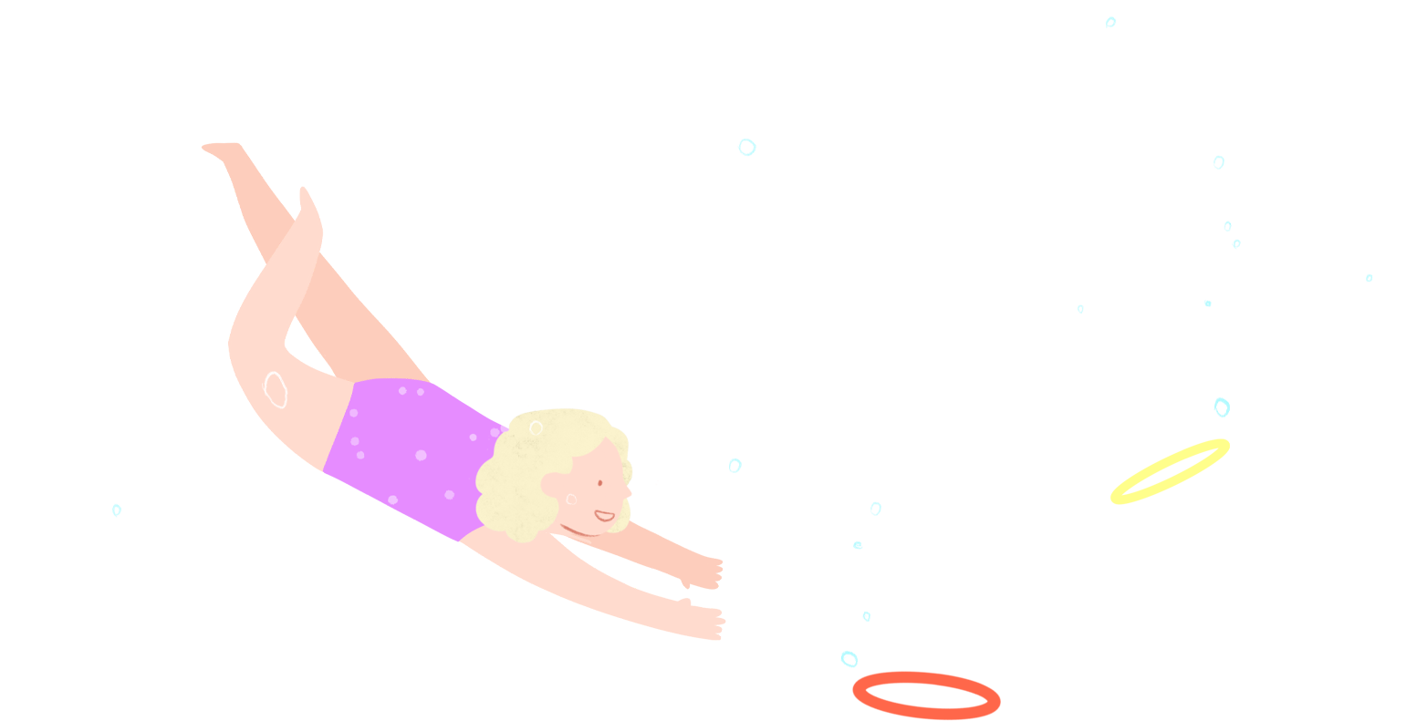 22 Bahnen Illustration Freibad Maedchen taucht nach Ringen