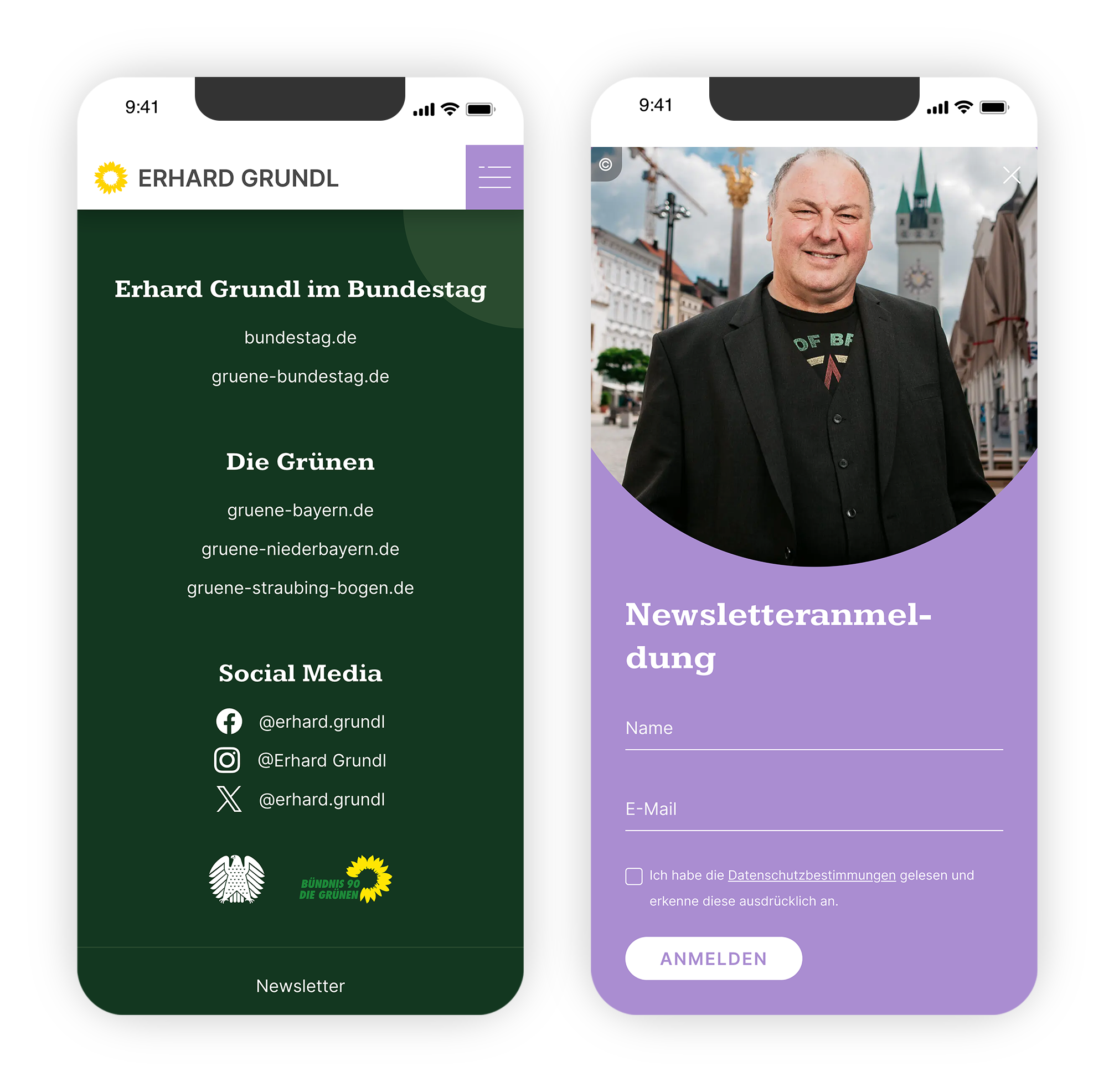 Grafik von Mobil-Ansicht der Politiker-Website von Erhard Grundl MdB