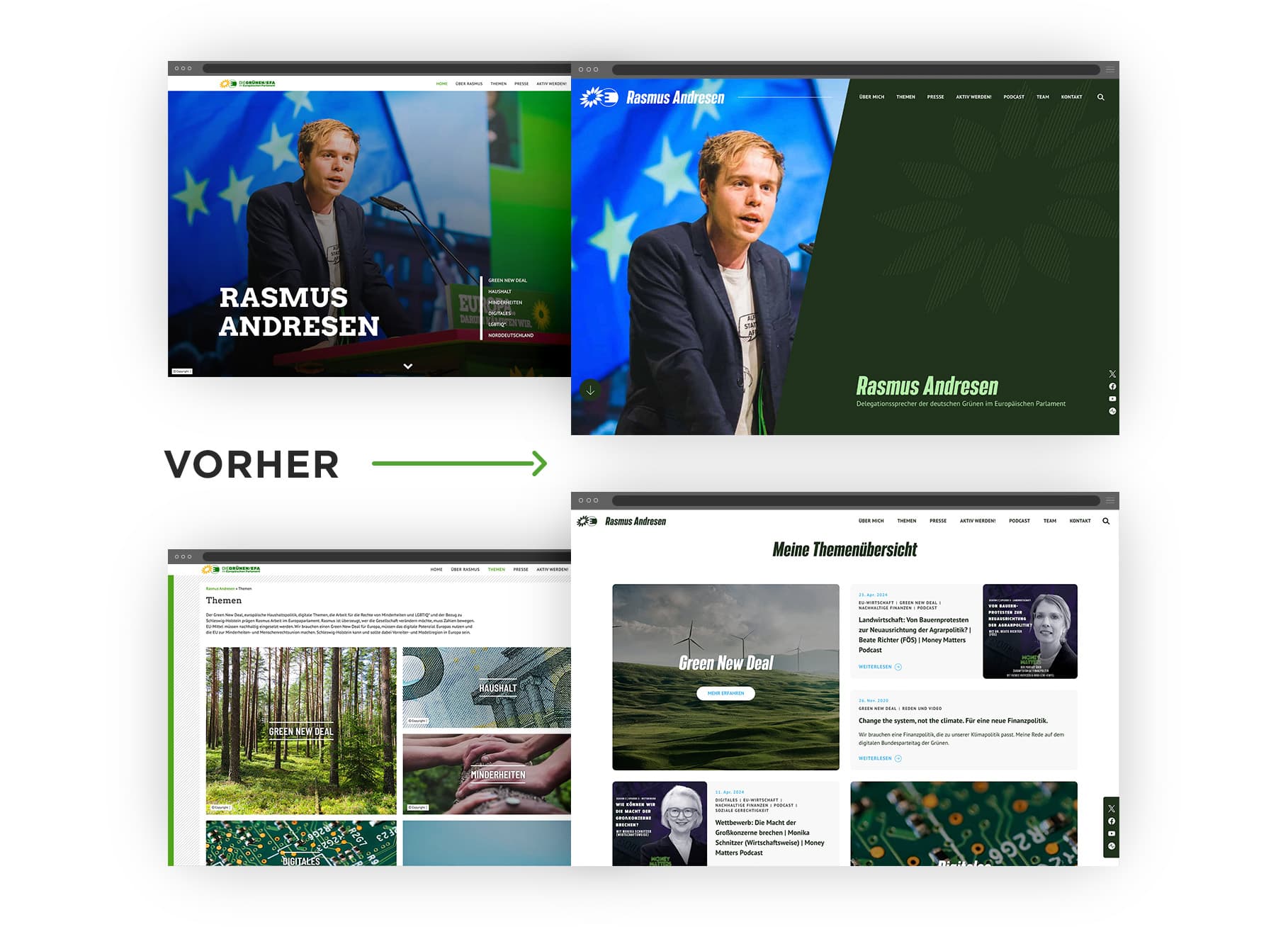 Screens zum Relaunch der Politiker-Website von Rasmus Andresen MEP aus dem Europaparlament