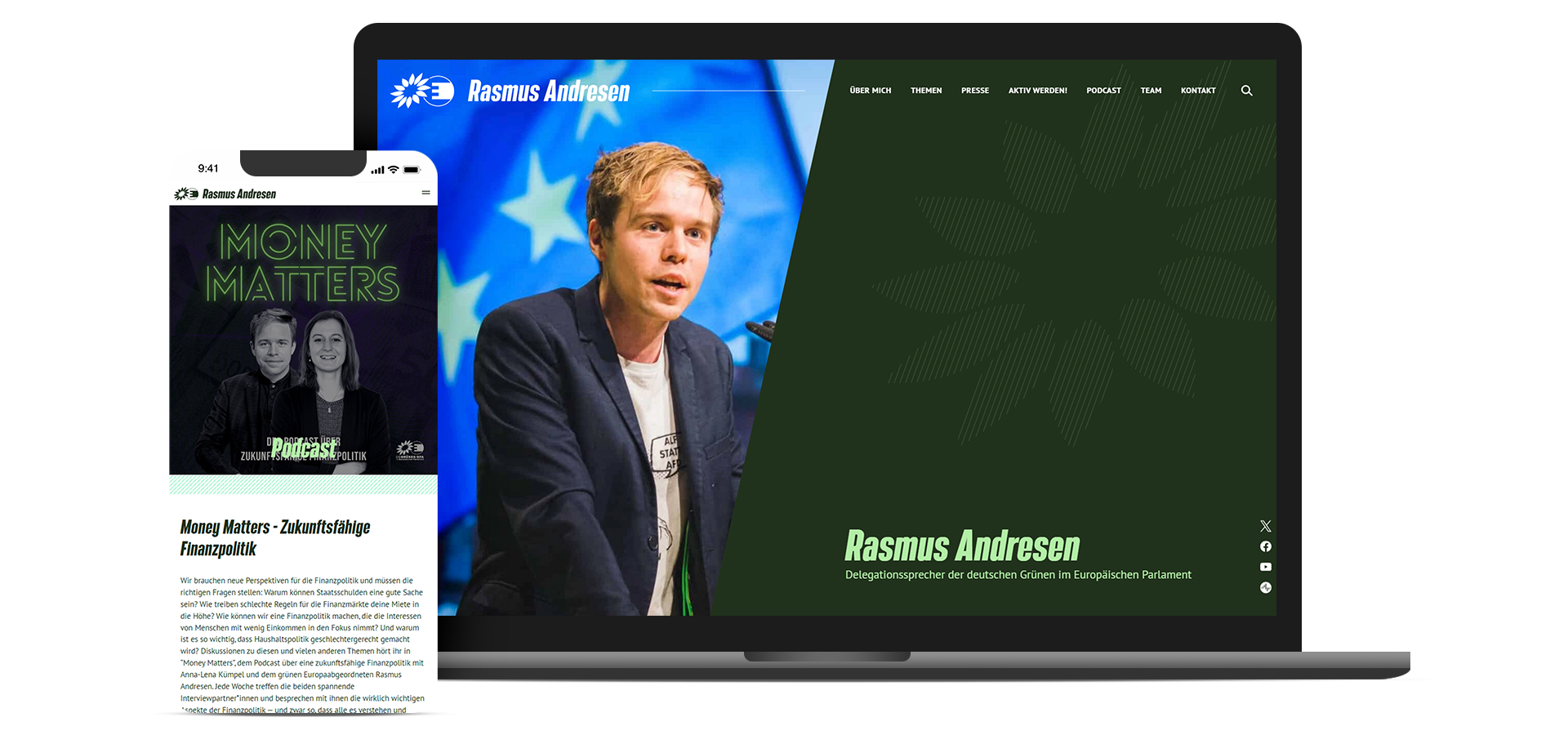 Grafik mit Laptop und Mobiltelefon, die Rasmus Andresen Website zeigend