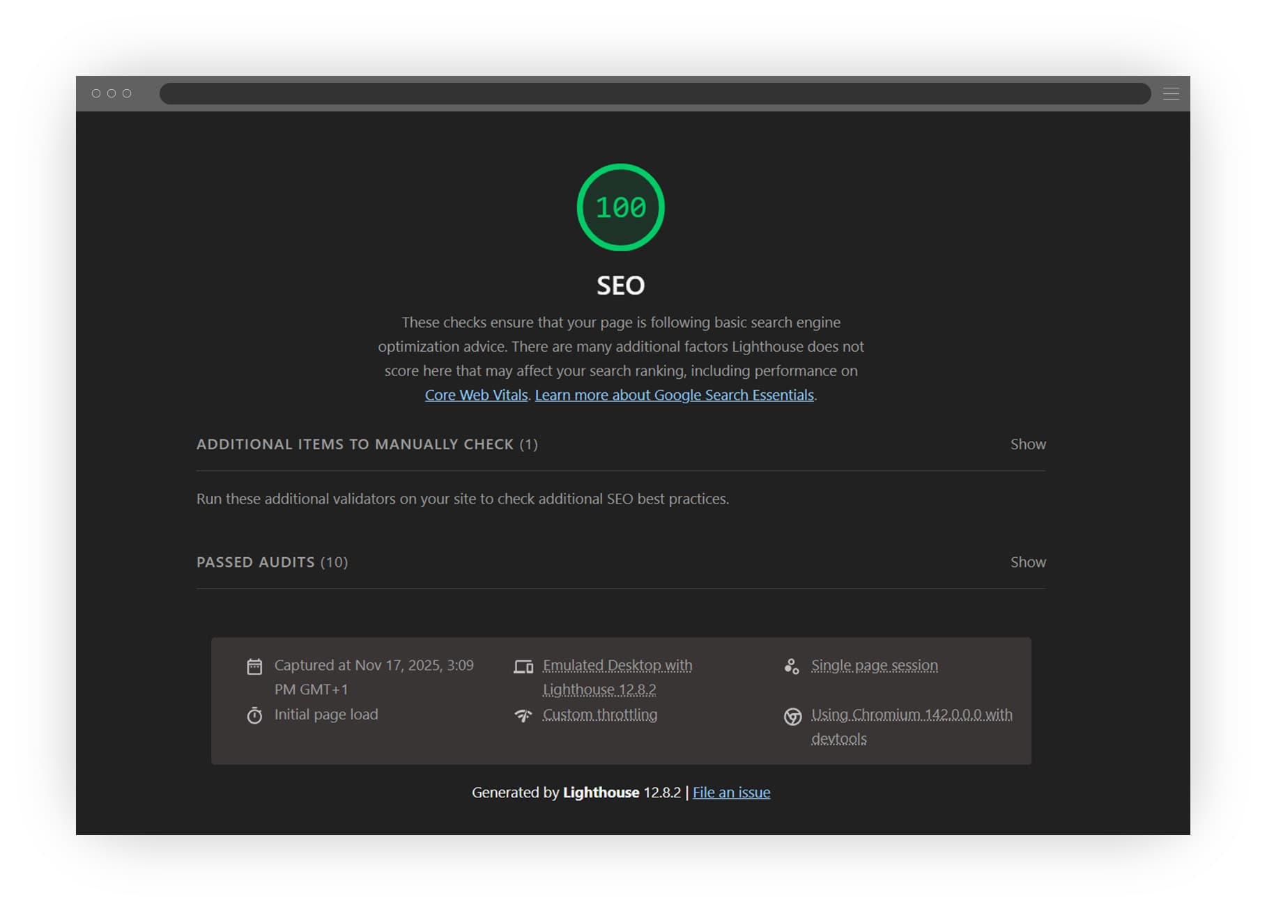 Mockup des Lighthouse-SEO-Wertes der Amref-Website