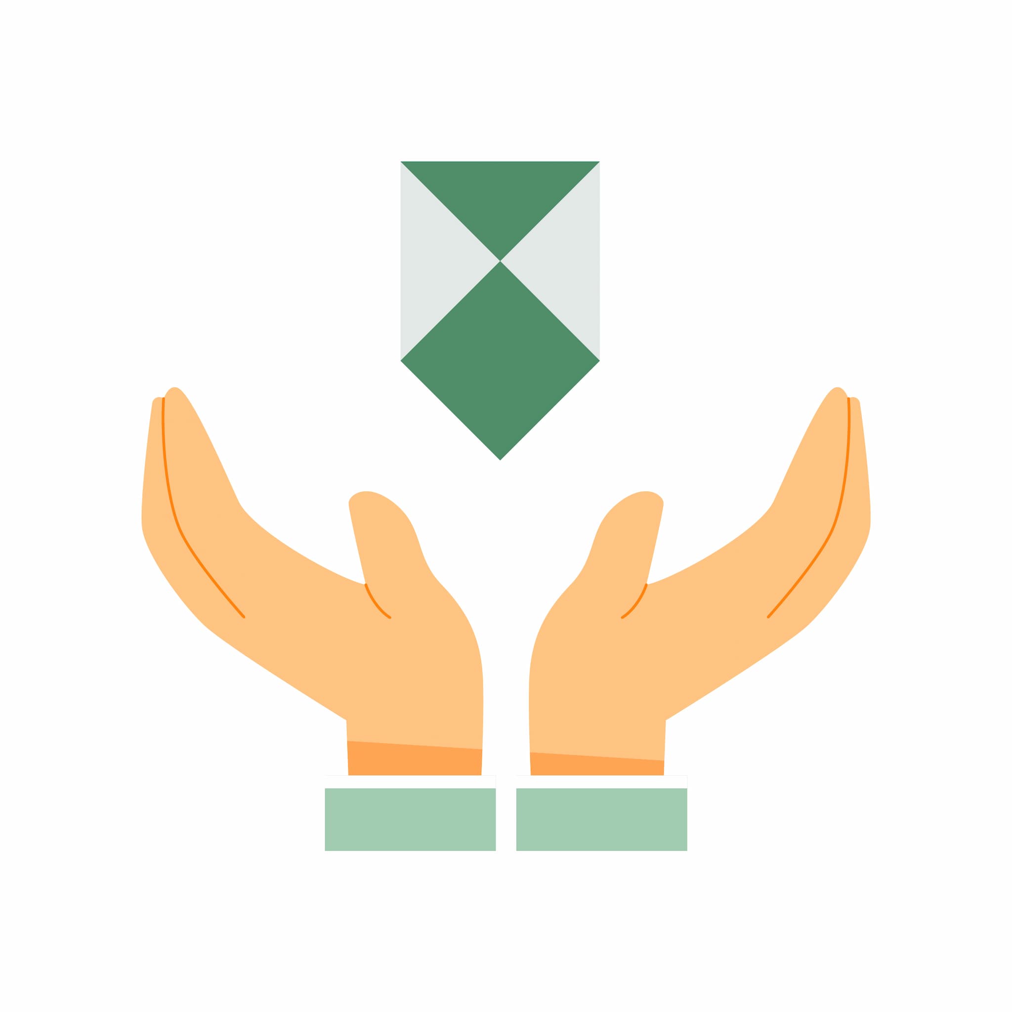 Vector-Icon mit zwei Händen, die das Denkmal-Symbol schützen. Für den ZDF-aspekte-Beitrag über Denkmalschutz