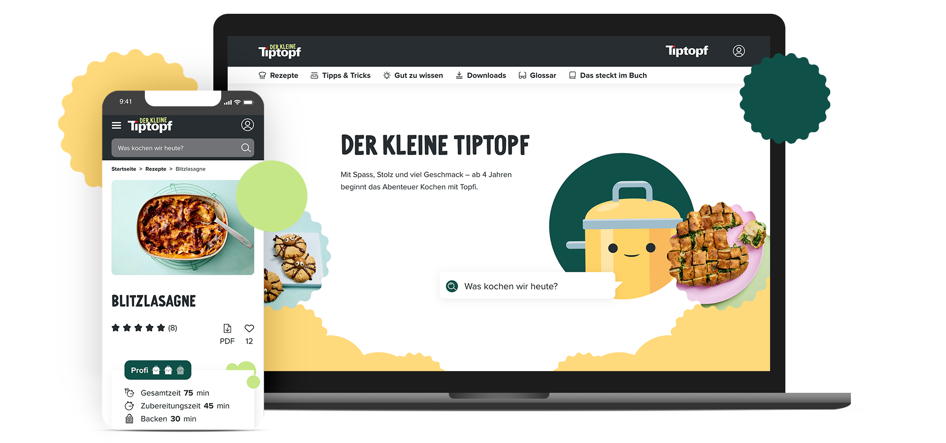 Mobil-Screen und Laptop-Screen mit Website-Startseite vom ‚kleinen Tiptopf‘
